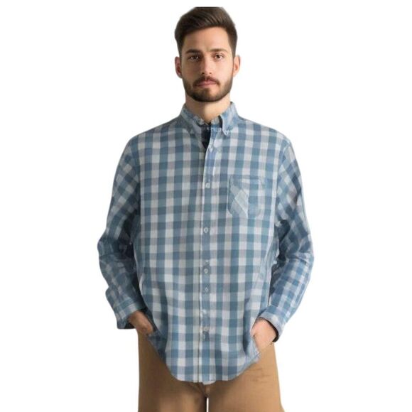 Gap Blue and White Plaid Long Sleeve Button-Down Shirt  Size L - Picture 1 of 8